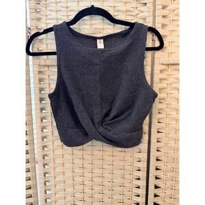 90 Degrees Twist Front Hemline Tank Top S Gray Cropped Crew Neckline Sleeveless